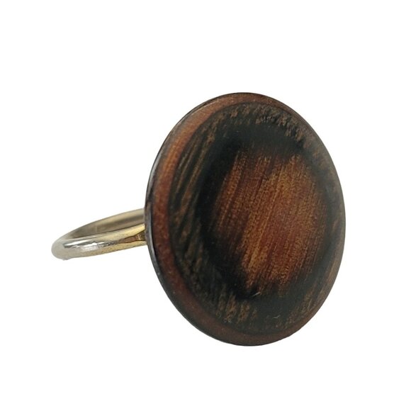Vintage Round Wood Adjustable Ring Size 7, E939 - Picture 2 of 7
